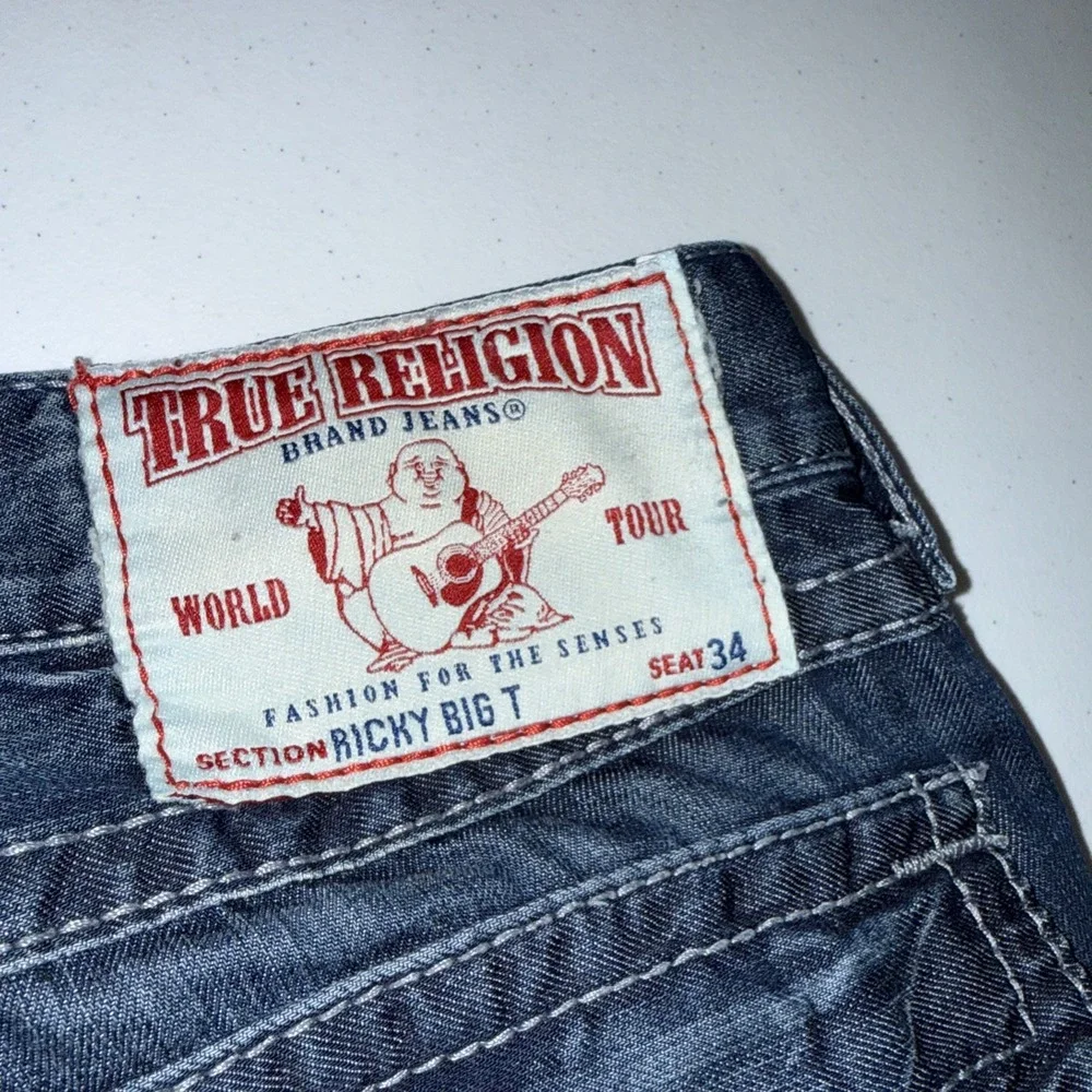 True Religion Mens Straight Leg Jeans Dark Wash Contrast Stitch Size 33 USA Made